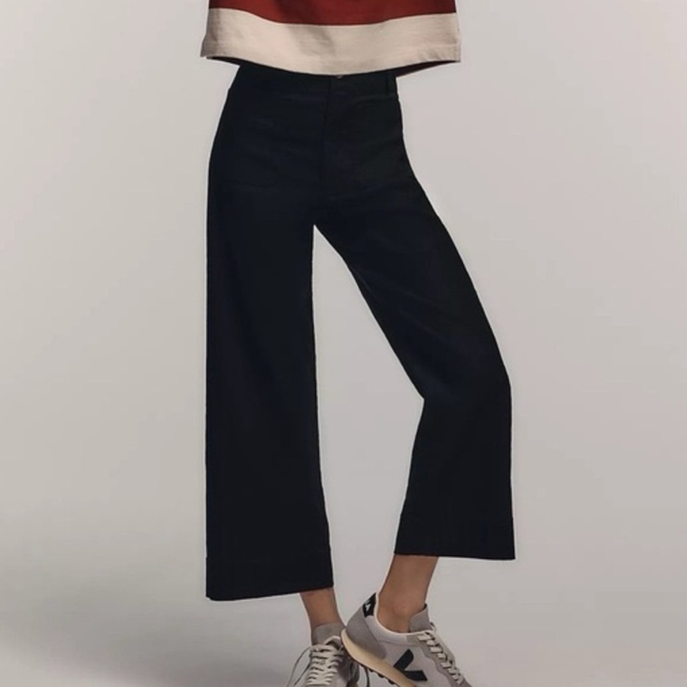 Anthropologie 30 High Waist Wide Leg Ankle Pants Black Career Office Work Relax